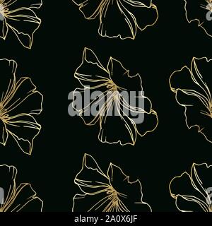 Vector floral fleurs botanique de lin. Lame de ressort sauvages isolés de fleurs sauvages. Noir et blanc Encre gravée motif de fond transparente art.. Mur en tissu Illustration de Vecteur