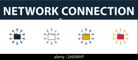 L'icône de connexion réseau. Quatre symboles simples dans des styles différents de développement web icons collection. Icônes de connexion réseau créatif rempli Illustration de Vecteur