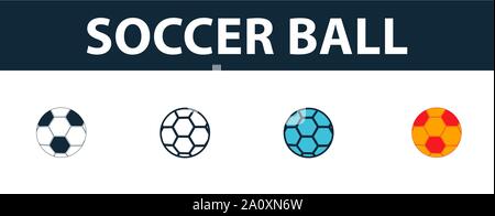 Ballon de football icon set. Quatre symboles simples dans diférents styles à partir d'équipements de sport icons collection. Ballon de soccer créatif rempli d'icônes, contours Illustration de Vecteur