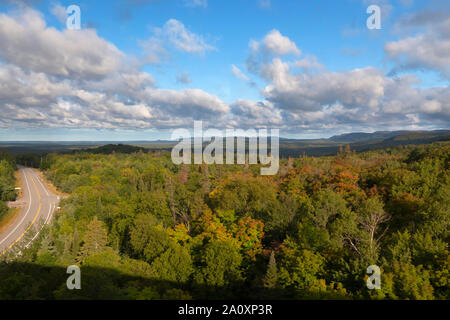 Vue de la route transcanadienne à partir de l'Agawa Canyon Tour Train, Ontario, Canada Banque D'Images