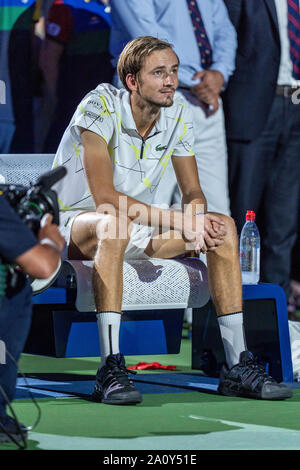 Daniil Medvedev de la Russie après la finale du tournoi 2019 de l'US Open de tennis Banque D'Images