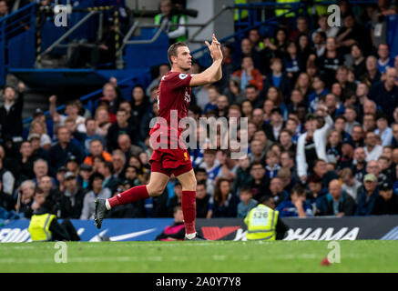 Londres, Royaume-Uni. 22 Sep, 2019. Jordan Henderson de Liverpool au cours de la Premier League match entre Chelsea et Liverpool à Stamford Bridge, Londres, Angleterre le 22 septembre 2019. Photo par Liam McAvoy/Premier Images des médias. Credit : premier Media Images/Alamy Live News Banque D'Images