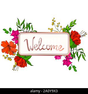 Vector floral fleur botanique tropicale. Hawaiian tropical exotique de l'été. L'art d'encre gravée Frame border ornement carré sur fond blanc. Illustration de Vecteur