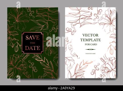 Vector floral fleur botanique tropicale. Encre gravée mariage art floral fond carte bordure décorative. Je vous remercie, rsvp, invitation carte élégante Illustration de Vecteur