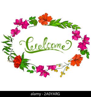 Vector floral fleur botanique tropicale. Hawaiian tropical exotique de l'été. L'art d'encre gravée Frame border ornement carré sur fond blanc. Illustration de Vecteur