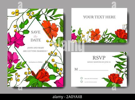 Vector floral fleur botanique tropicale. Encre gravée mariage art floral fond carte bordure décorative. Je vous remercie, rsvp, invitation carte élégante Illustration de Vecteur