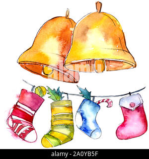 Maison de vacances hiver noël symbole dans un style aquarelle isolés. Carte de Noël aquarelle pour le fond. Banque D'Images