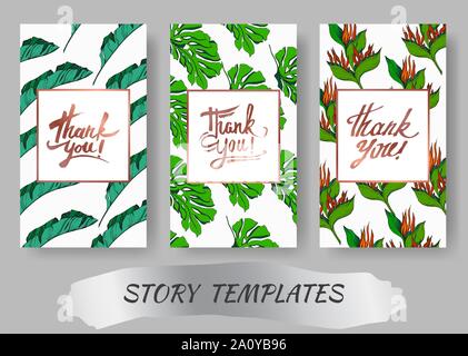 Vector floral fleurs botanique tropicale. Encre gravée mariage art floral fond carte bordure décorative. Je vous remercie, rsvp, invitation carte élégante Illustration de Vecteur