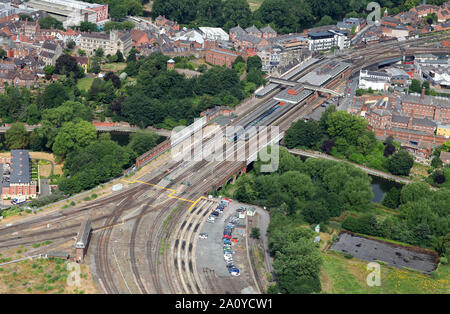 La gare de Shrewsbury, de l'air. Banque D'Images