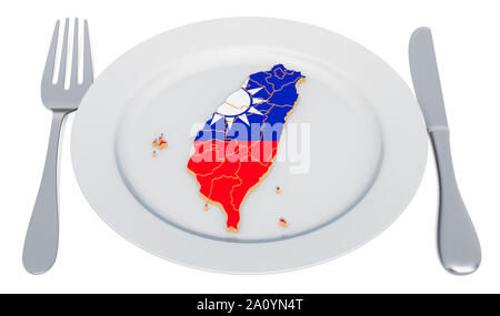 Thai cuisine concept. Plaque avec plan de Taïwan. Le rendu 3D Banque D'Images
