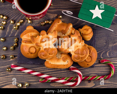 Noël arrière-plan les cookies. Haut vieew, Close up Banque D'Images