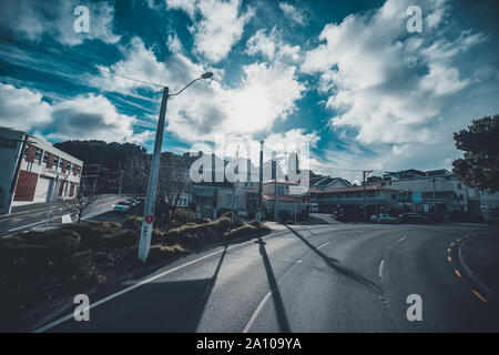 Wellington, Nouvelle-Zélande - Aug 23, 2019 Ville : vue sur la rue de Wellington en Nouvelle-Zélande. Banque D'Images