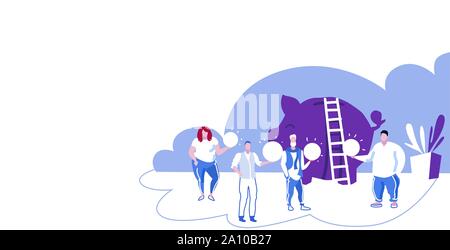 Groupe de gens d'affaires d'investir de l'argent en investissement tirelire concept crowdfunding businesspeople holding coins toute la longueur horizontale croquis Illustration de Vecteur