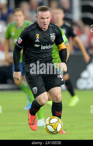 Washington, DC, USA. 22 Sep, 2019. 20190922 - D.C. United WAYNE ROONEY (9) travaille le ballon en avant contre les Sounders de Seattle dans la première moitié du champ d'Audi à Washington. Credit : Chuck Myers/ZUMA/Alamy Fil Live News Banque D'Images