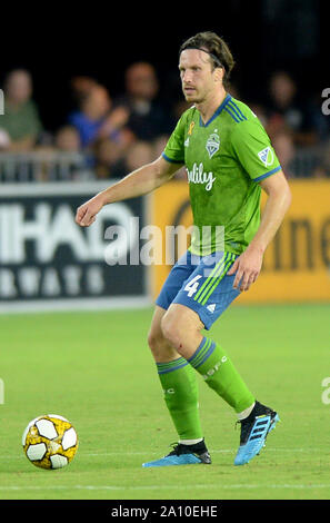 Washington, DC, USA. 22 Sep, 2019. 20190922 - milieu de Seattle Sounders GUSTAV SVENSSON (4) a l'air d'adopter contre D.C. United dans la seconde moitié du champ d'Audi à Washington. Credit : Chuck Myers/ZUMA/Alamy Fil Live News Banque D'Images