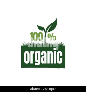 100 % organic food logo design vector illustrations bannière Illustration de Vecteur
