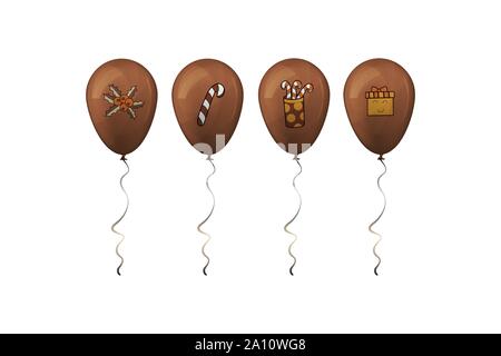 Bonne Année. Les ballons d'or avec des bonbons et cadeaux signes. Vector illustration. Illustration de Vecteur