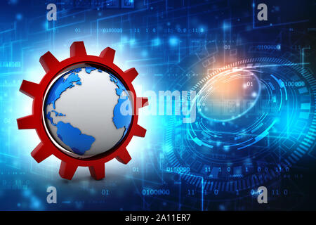 Le rendu 3D Earth globe avec pignon, Technologie Concept background Banque D'Images