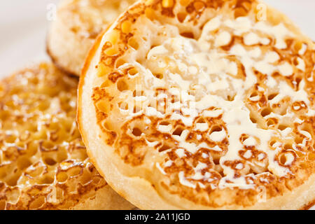 Les crumpets beurrés, Close up Banque D'Images