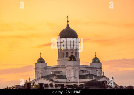 Cathédrale d'Helsinki au coucher du soleil , Finlande Banque D'Images