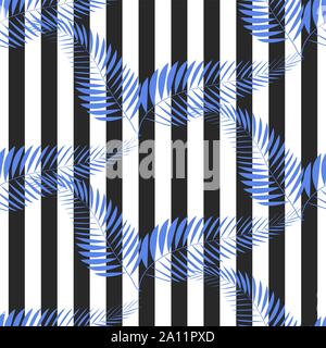 Des fleurs tropicales et des feuilles sur fond de zèbre. Sans couture. Mode d'impression animale. Illustration de Vecteur