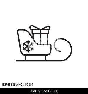 Père Noël en traîneau de Noël avec l'icône de la ligne de boîte-cadeau. Contours symbole de vacances de Noël et de décoration de fête. Ornement saison télévision vector illus Illustration de Vecteur