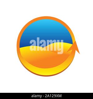 Terre d'or Desert Logo cercle symbole vecteur 3D Modèle de conception graphique Illustration de Vecteur