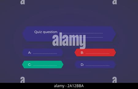 Conception de jeu-questionnaire dans la couleur bleue. Question et quatre option de réponse. Bonne réponse est vert. Mauvaise réponse est rouge. Vector illustration Illustration de Vecteur