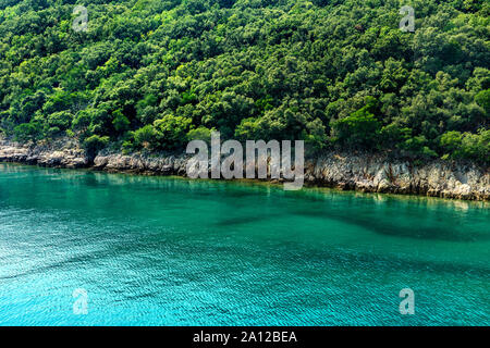 Rocky seashore sur Croatie islans aux eaux turquoises et de pins Banque D'Images