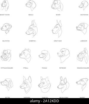 Races de chiens dessiné dans un style minimaliste. Une ligne de chiens. Illustration vecteur minimal. Illustration de Vecteur