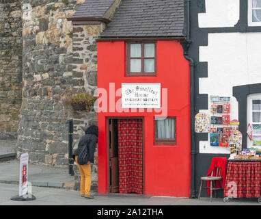 La plus petite maison en Grande-Bretagne, également connu sous le nom de Quay House, Conwy ou Conway, comté de Conwy, Pays de Galles, Royaume-Uni. Le bâtiment date du 16t Banque D'Images