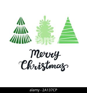 Carte de Vœux de Noël avec des arbres. Joyeux Noël le lettrage. Illustration de Vecteur