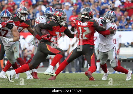 CAPTION *** CORRECTION..Le 22 septembre 2019 : Tampa Bay Buccaneers running back Ronald Jones (27) s'exécute avec le ballon au cours de la NFL match entre les Giants de New York et les Tampa Bay Buccaneers tenue au Raymond James Stadium de Tampa, Floride. Andrew J. Kramer/Cal Sport Media Banque D'Images