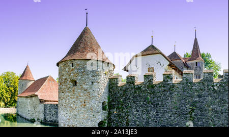 Zürich, Aargovie / Suisse - 28 août 2019 - vue horizontale de la célèbre Hallwyl château sur la rivière Aabach en Suisse centrale Banque D'Images