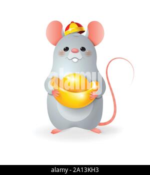 Mignon petit rat avec de l'or Chinois célèbrent le Nouvel An chinois - vector illustration isolé sur fond transparent Illustration de Vecteur