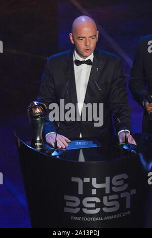 Milan, Italie. 29Th Sep 2019. Le Président de la FIFA, Gianni Infantiono pendant le meilleur prix FIFA Football 2019 au Teatro alla Scala, le 23 septembre 2019 à Milan, Italie, (Photo : Daniela Porcelli) : Crédit Photo de presse Sport/Alamy Live News Banque D'Images