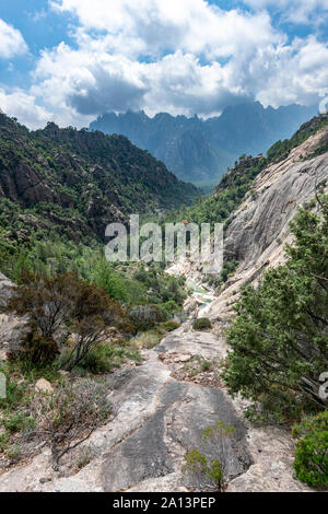 Canyon Purcaraccia à Bavella en été, une célèbre destination tourits et attraction (pour le canyoning, randonnées). Corse, France Banque D'Images