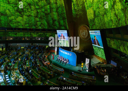 New York, NY - 23 septembre 2019 : l'atmosphère au cours des discussions au sommet de l'action climat 2019 au Siège des Nations Unies Banque D'Images