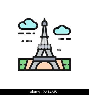 Vector Tour Eiffel, France télévision, vue sur l'icône de la ligne de couleur. Illustration de Vecteur