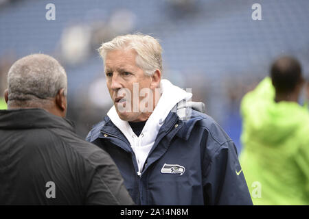 Seattle, WA, USA. 22 Sep, 2019. SEATTLE, WA - 22 SEPTEMBRE : l'entraîneur-chef Seattle Pete Carroll avant un match de football entre les NFL New Orleans Saints et les Seahawks de Seattle le 22 septembre 2019 à Century Link Stadium à Seattle, WA Crédit : Jeff Halstead/ZUMA/Alamy Fil Live News Banque D'Images