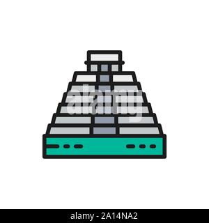 Vector Pyramide de Kukulkan à Chichen Itza, au Mexique, l'icône de la ligne de couleur. Illustration de Vecteur
