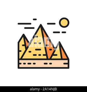 Vector grandes pyramides de Gizeh, Egypte, monument à plat sur l'icône de la ligne de couleur. Illustration de Vecteur