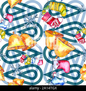 Maison de vacances hiver noël symbole dans un style aquarelle isolés. Noël Aquarelle seamless background pattern. Banque D'Images