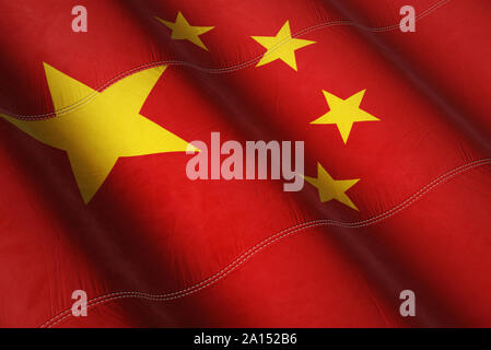 Illustration en rendu 3D surface ondulée pavillon de Chine Drapeau chinois 4K Banque D'Images