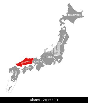 Mis en évidence dans la carte rouge Chugoku du Japon Banque D'Images