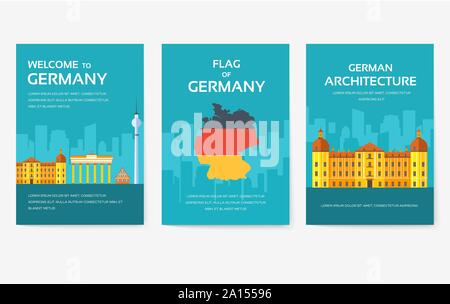 Ensemble de l'Allemagne pays voyage ornement tour concept. Traditionnel Monument, magazines, livres, poster, résumé, l'élément. Carte de vœux ethnique décoratif vecteur ou invitation Illustration de Vecteur