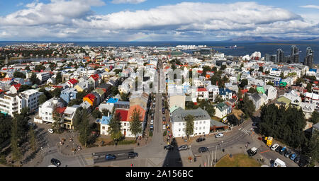 Vue aérienne de Reykjavik, Islande Panorama Banque D'Images