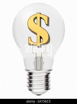 Lightbulb with dollar symbole de devise à l'intérieur - coût de l'énergie concept Banque D'Images