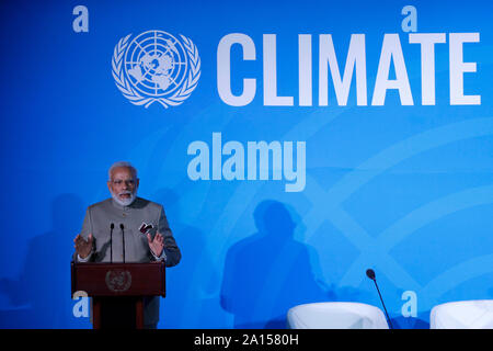 (190924) -- ORGANISATION DES NATIONS UNIES, le 24 septembre 2019 (Xinhua) -- Le Premier Ministre indien Narendra Modi traite de l'action des Nations Unies sur le climat Sommet au siège des Nations Unies à New York, 23 septembre 2019. (Xinhua/Muzi Li) Banque D'Images