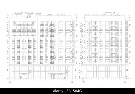 Immeuble de plusieurs étages, la section d'architecture détaillée dessin technique, plan vectoriel Illustration de Vecteur